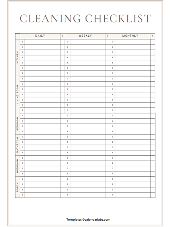 cleaning charts templates