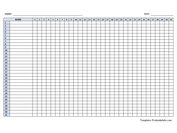 Monthly Attendance Sheet Template Free Printable Templates