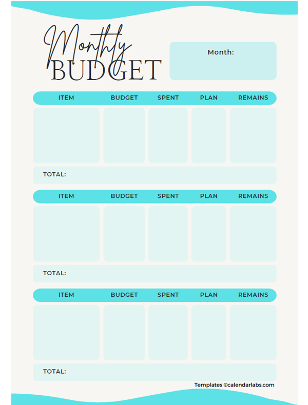 Monthly Budget Planner Template Free