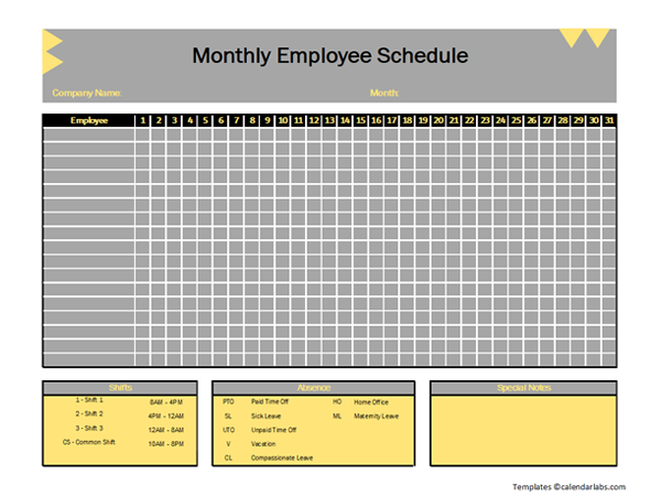 Monthly Employee Schedule Template Excel - Free Printable Templates