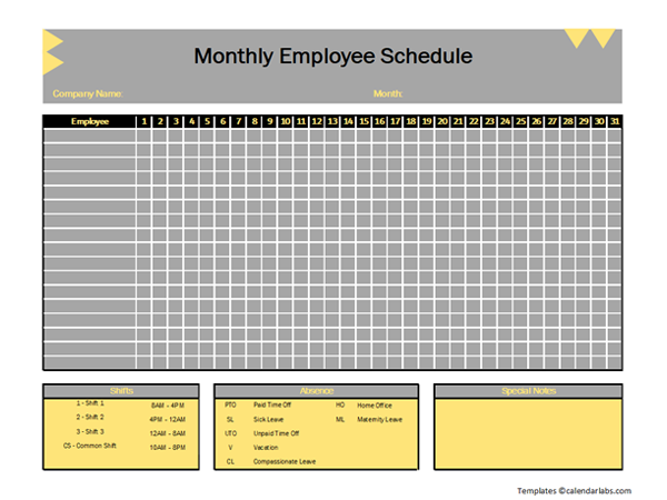 Monthly Employee Schedule Template Excel