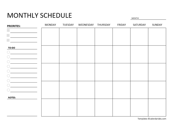 Monthly Schedule Template Printable