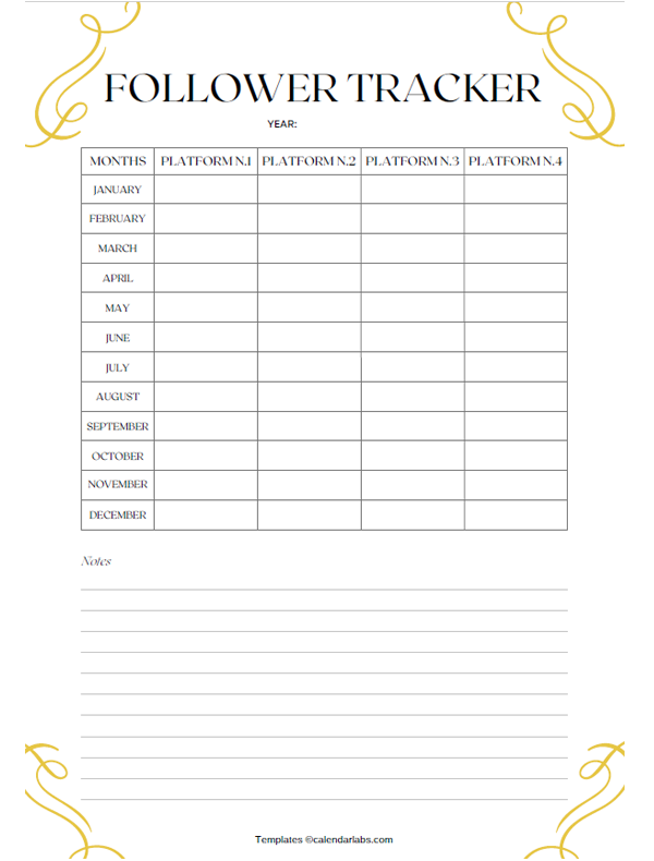 Monthly Social Media Follower Tracker