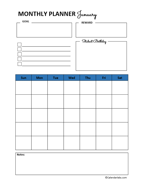 Monthly Teacher Planner Book Template