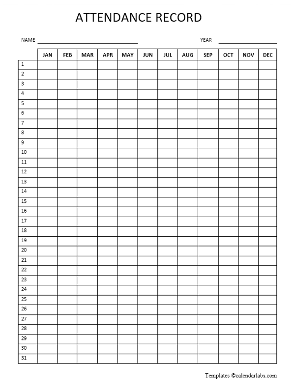 Printable Attendance Sheet For Employees - Free Printable Templates