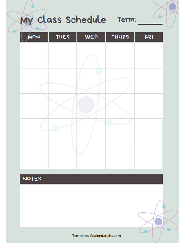 Printable Blank School Schedule