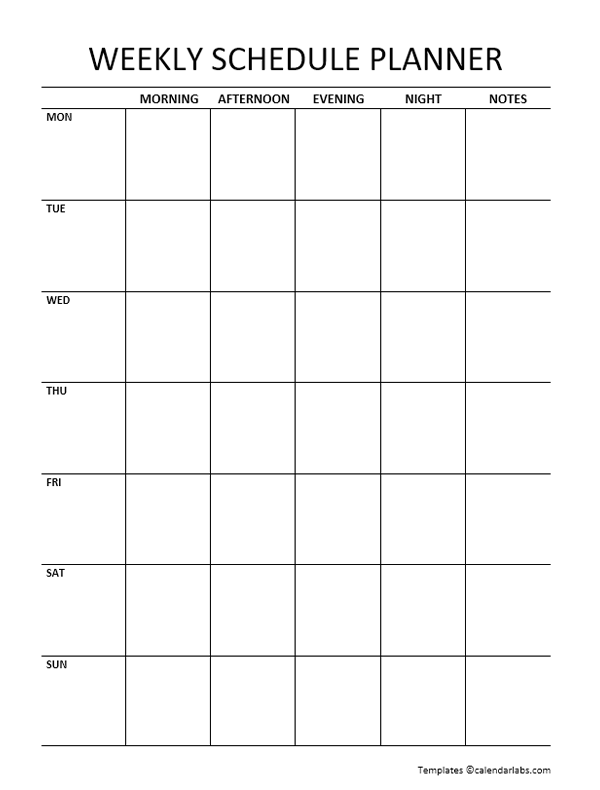 Printable Blank Weekly Schedule Template