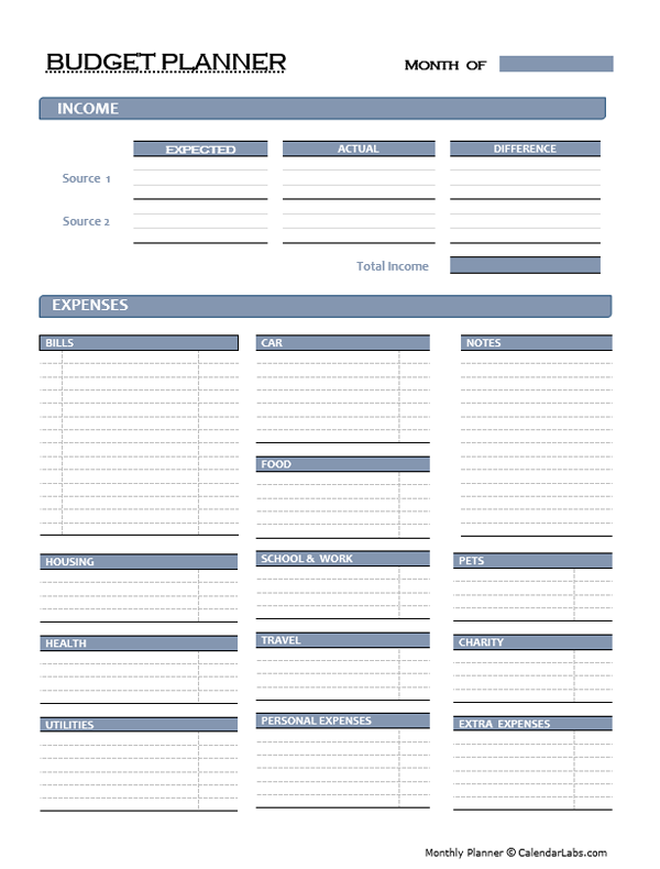 Printable Budget Planner Template