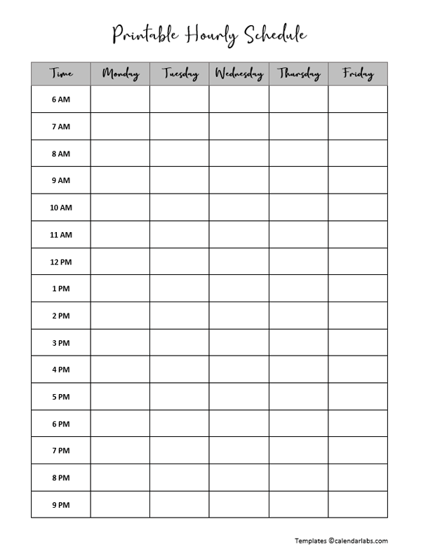 Printable Hourly Schedule Template