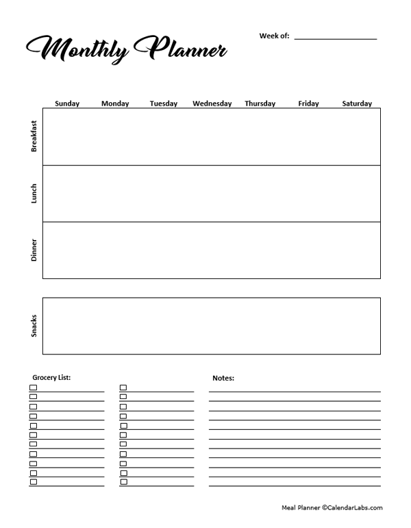 Printable Meal Planner Template