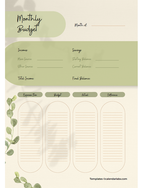Printable Monthly Budget Planner Template