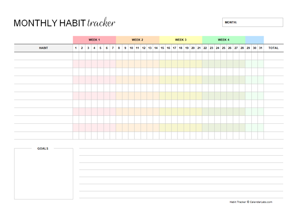 Printable Monthly Habit Tracker - Free Printable Templates