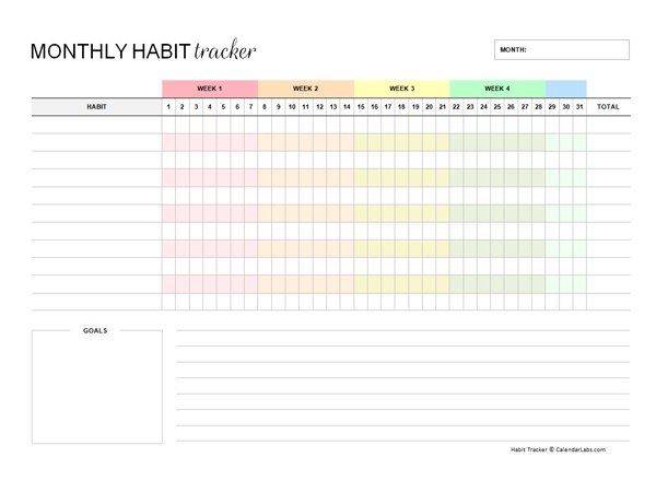 Printable Monthly Habit Tracker