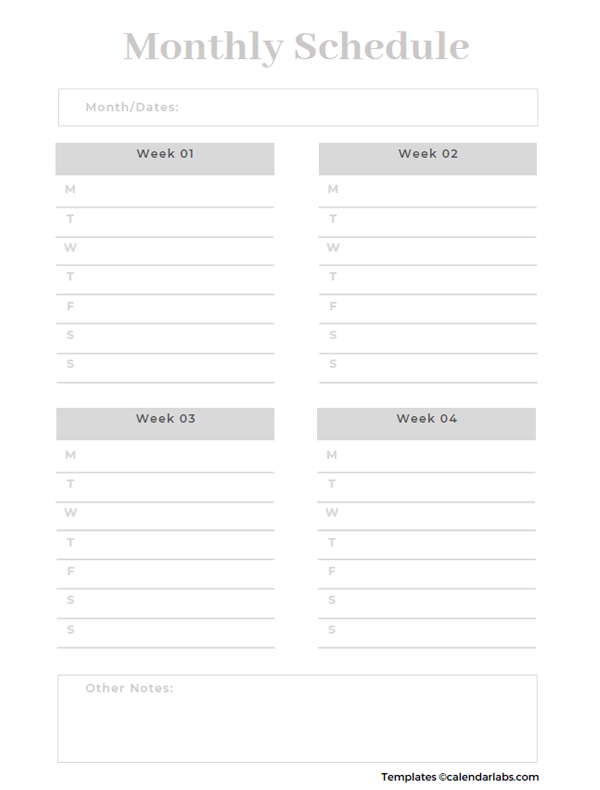 Printable Monthly Schedule Template