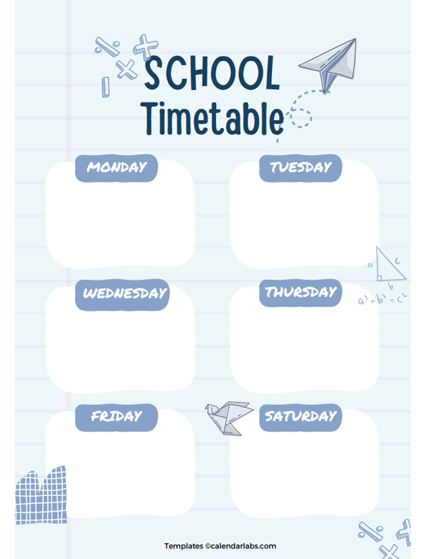 Printable School Timetable Schedule Template