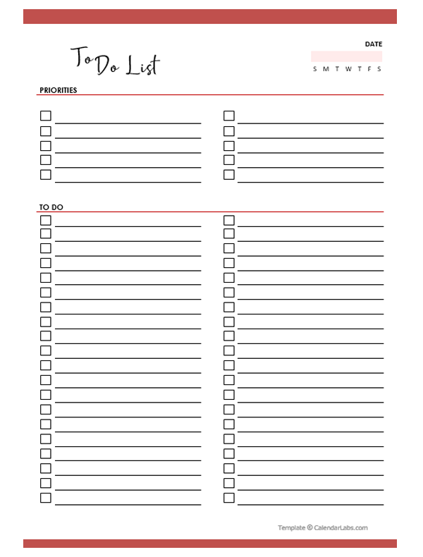 Printable To-Do list Template