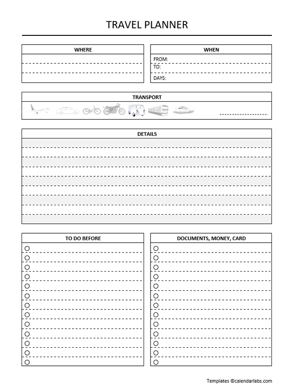 Printable Travel Itinerary Template