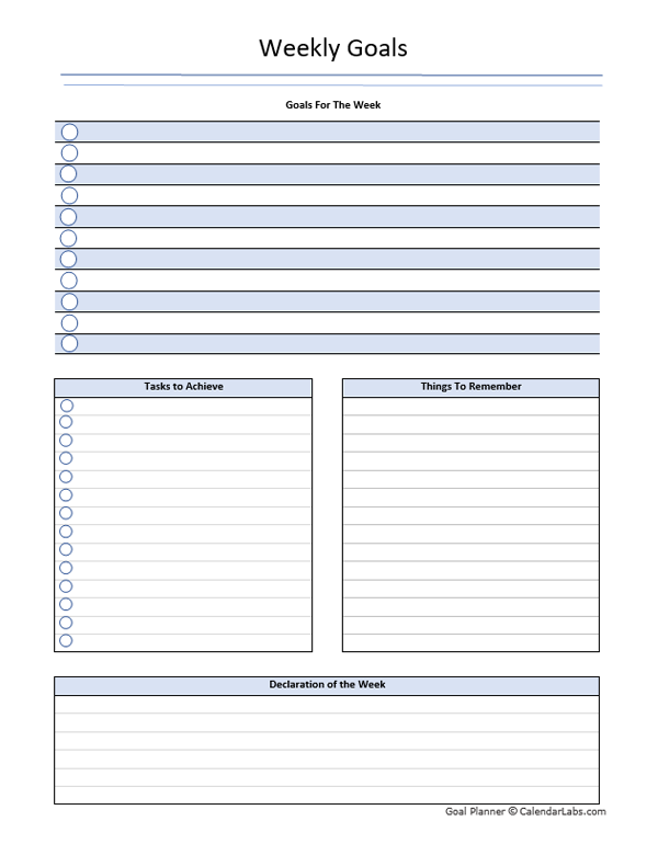 Printable Weekly Goals Planner