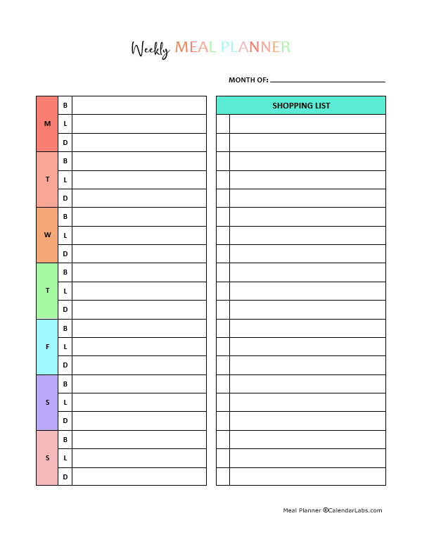 Printable Weekly Meal Planner Template