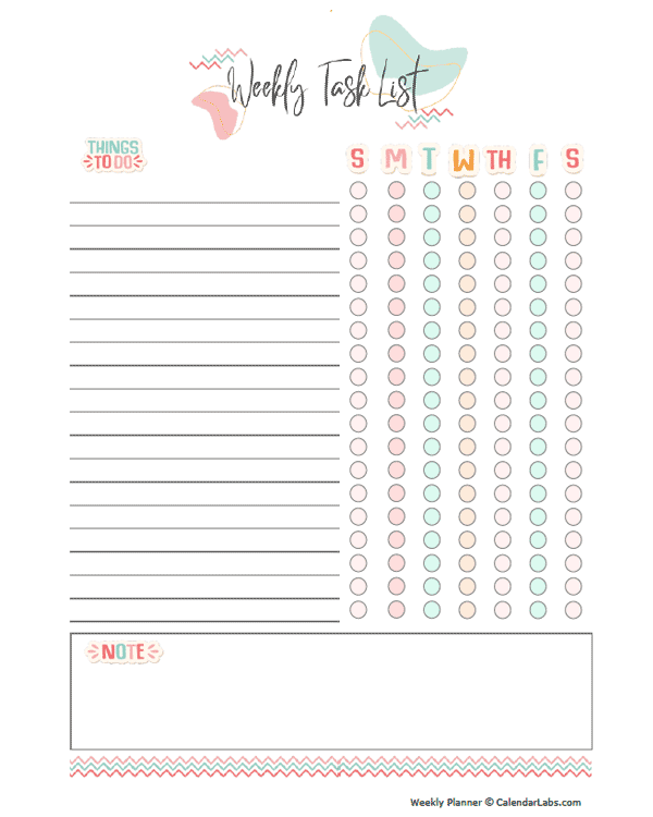 Editable Printable Weekly Task List