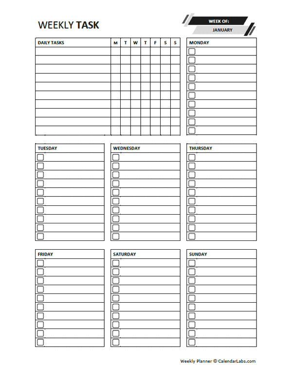 Printable Weekly Task Planner