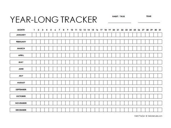 Printable Year Long Habit Tracker