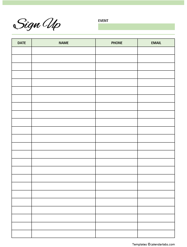 Sign Up Sheet Template Word