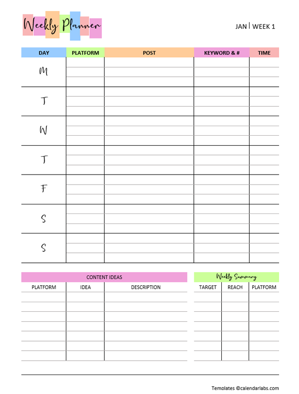 Social Media Planner Template Free