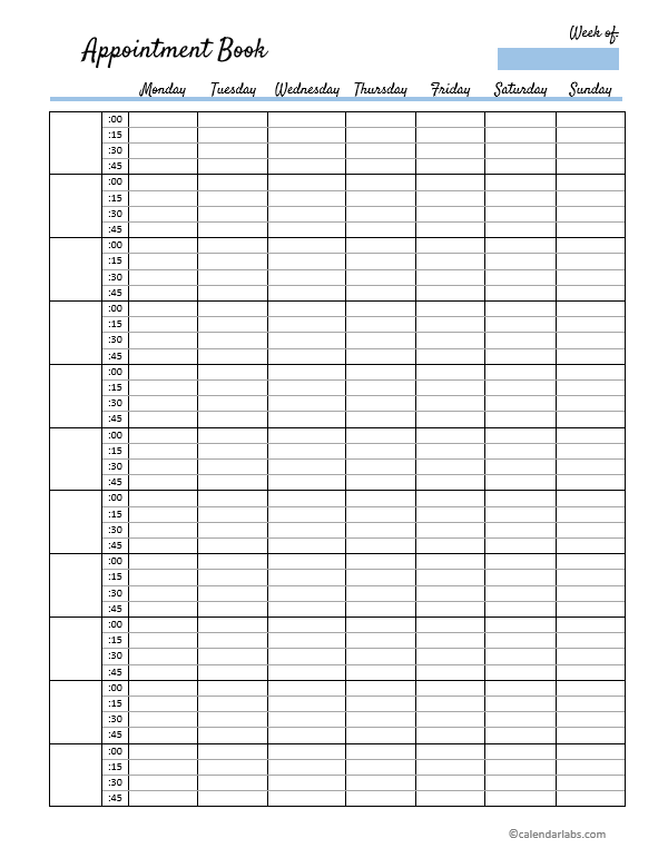 Printable Weekly Appointment Schedule Printable Weekly Appointment Schedule