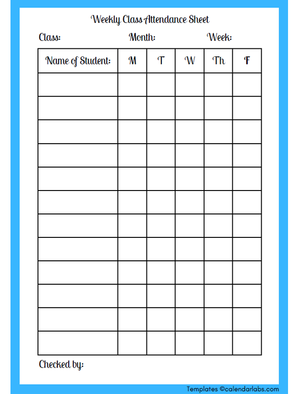 Weekly Attendance Sheet Printable Free Printable Templates