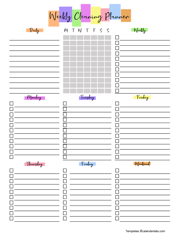 Weekly Cleaning Schedule Template