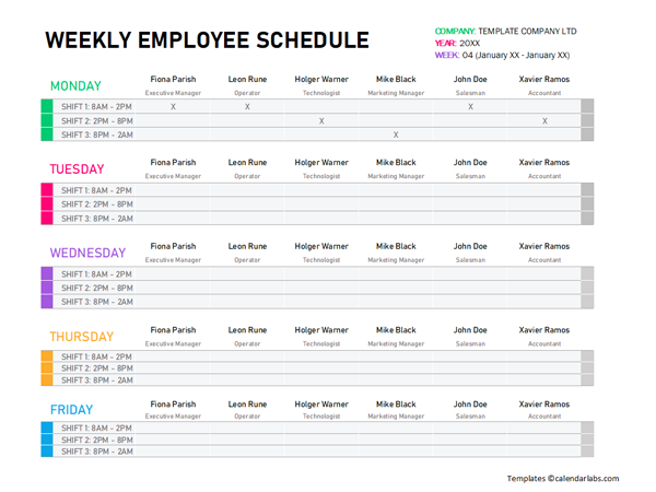 Weekly Employee Schedule Template