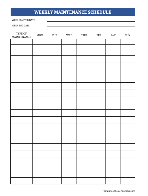 Weekly Maintenance Schedule Template