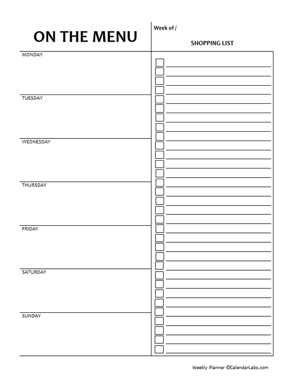Weekly Meal Planner Ttemplate