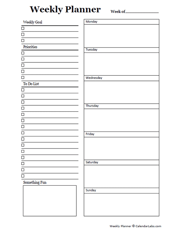 Weekly Planner Printable Free