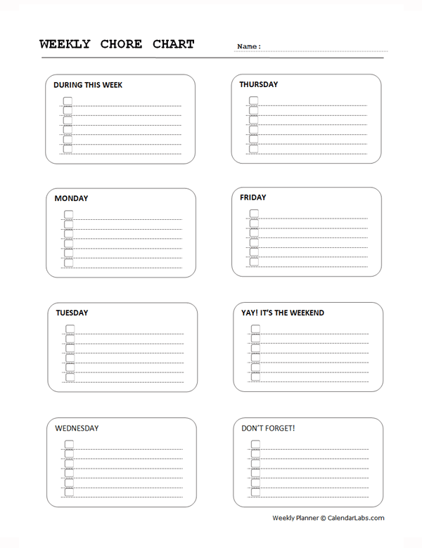 Weekly Printable Chore Chart Template