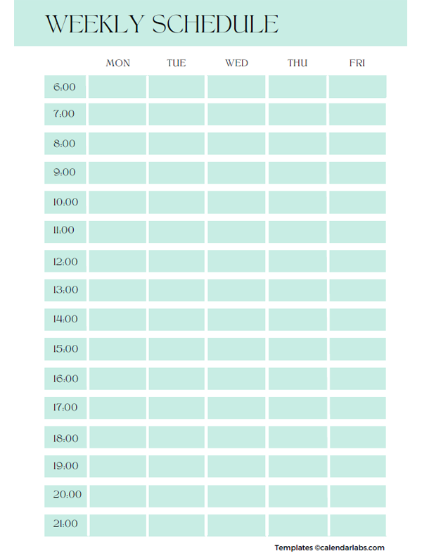 Weekly Schedule Template With Hours