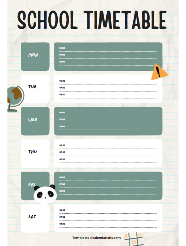 Weekly School Schedule Template