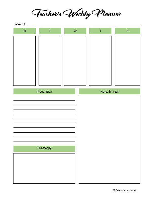 Weekly Teacher Planner Template