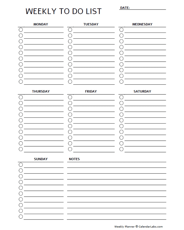 Weekly To-Do List Free Printable