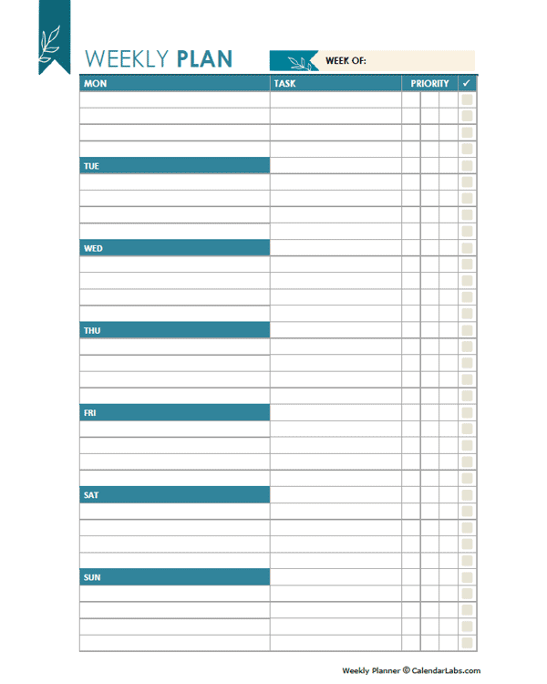 Free Weekly Work Plan Template