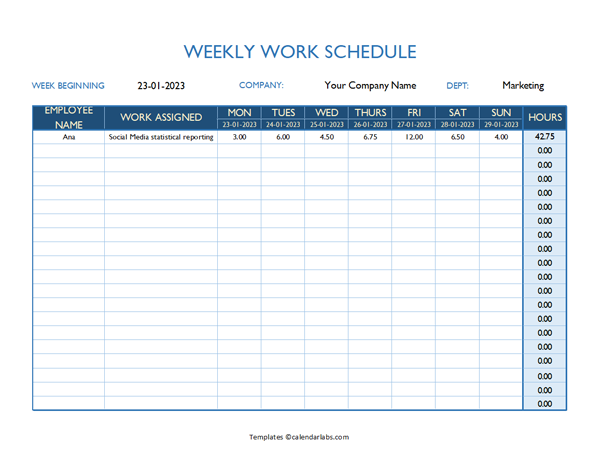 Weekly Work Schedule Template