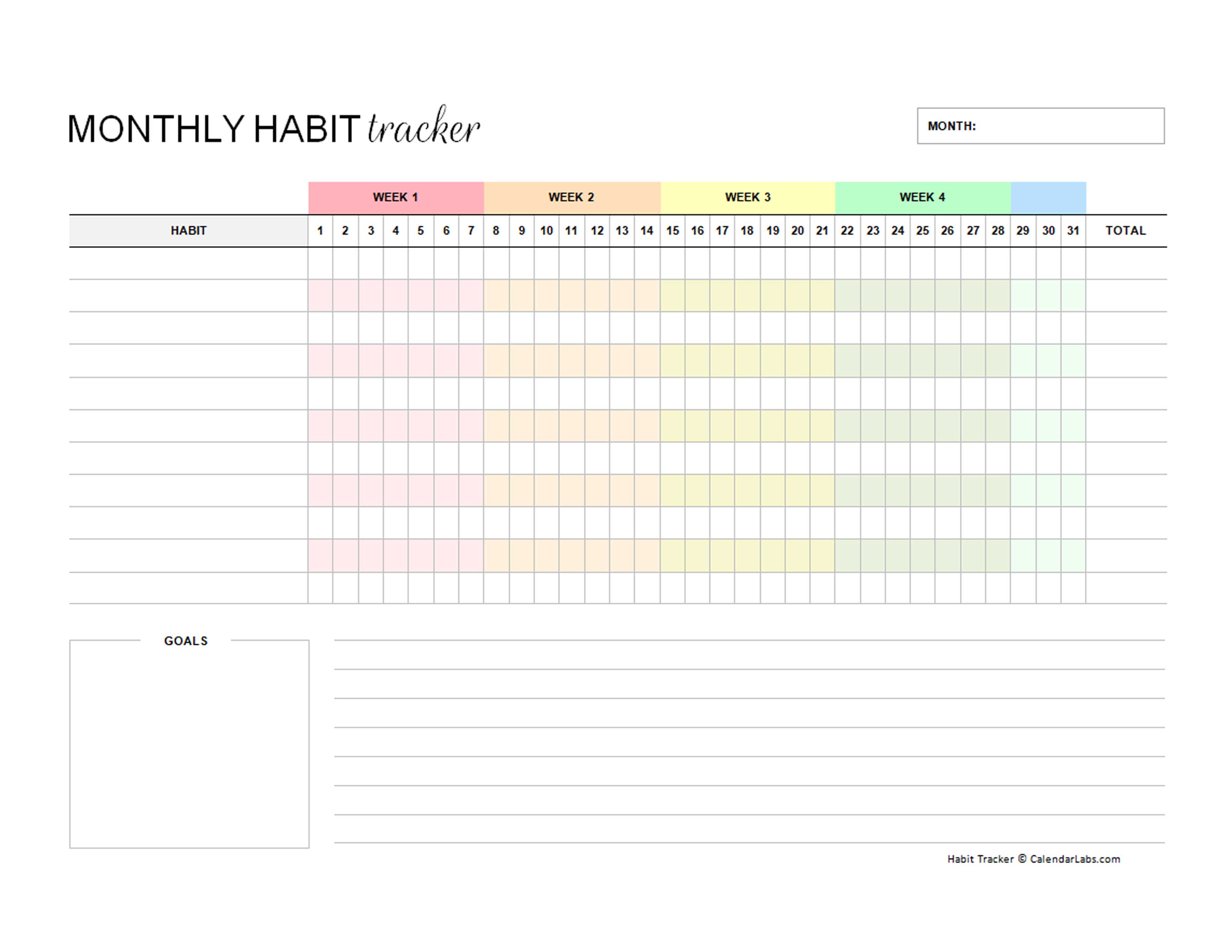 Monthly Habit Tracker Printable