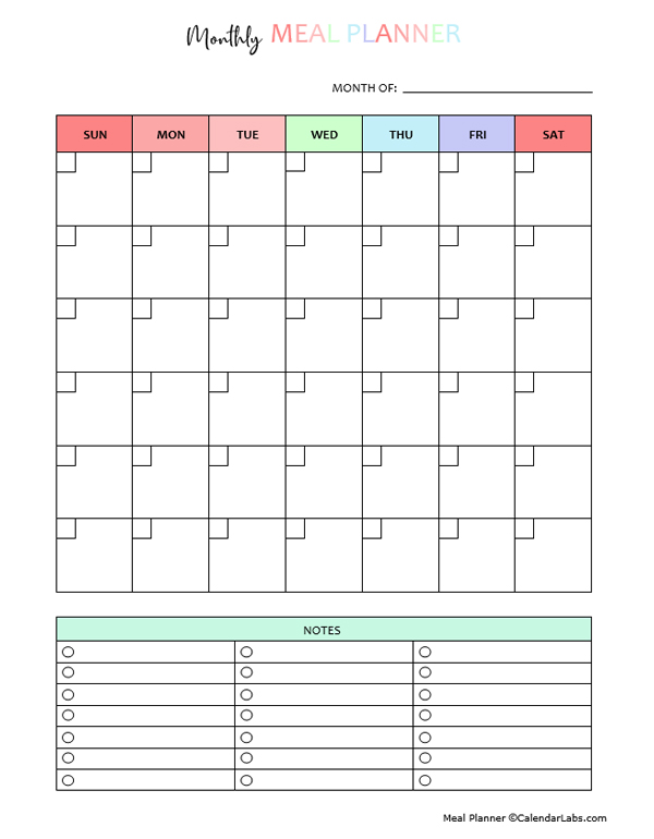 Printable Monthly Meal Planner Template - Free Printable Templates