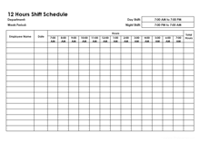 12 Hours Shift Schedule Template