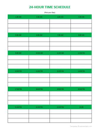 24 Hourly Schedule Template Printable
