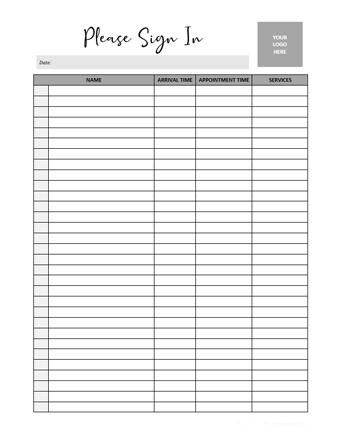 Appointment Sign In Template Sheet
