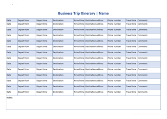 trip itinerary template excel