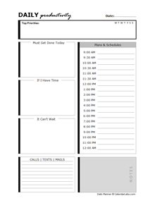 Daily Productivity Hourly Template