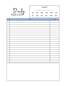 Daily Work Task List Template